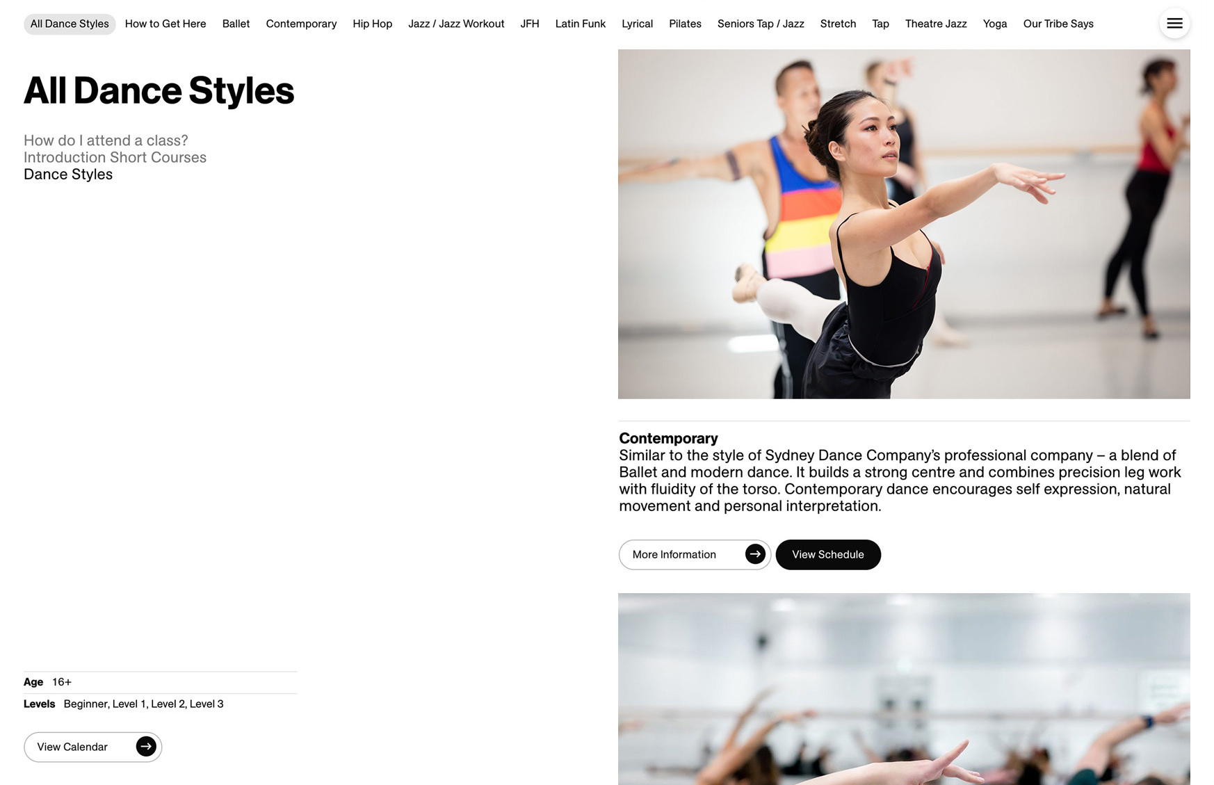 Sydney Dance Company website. Classes page. Luke Hoban