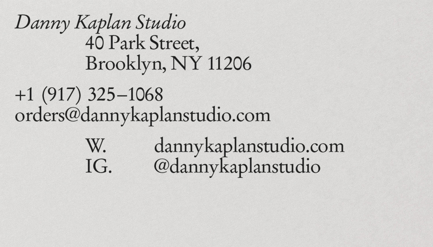 Danny Kaplan Studio printed matter. Business card. Luke Hoban