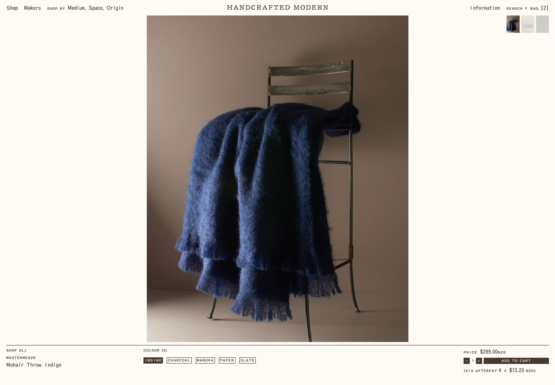 Handcrafted Modern website. Product Page. Luke Hoban