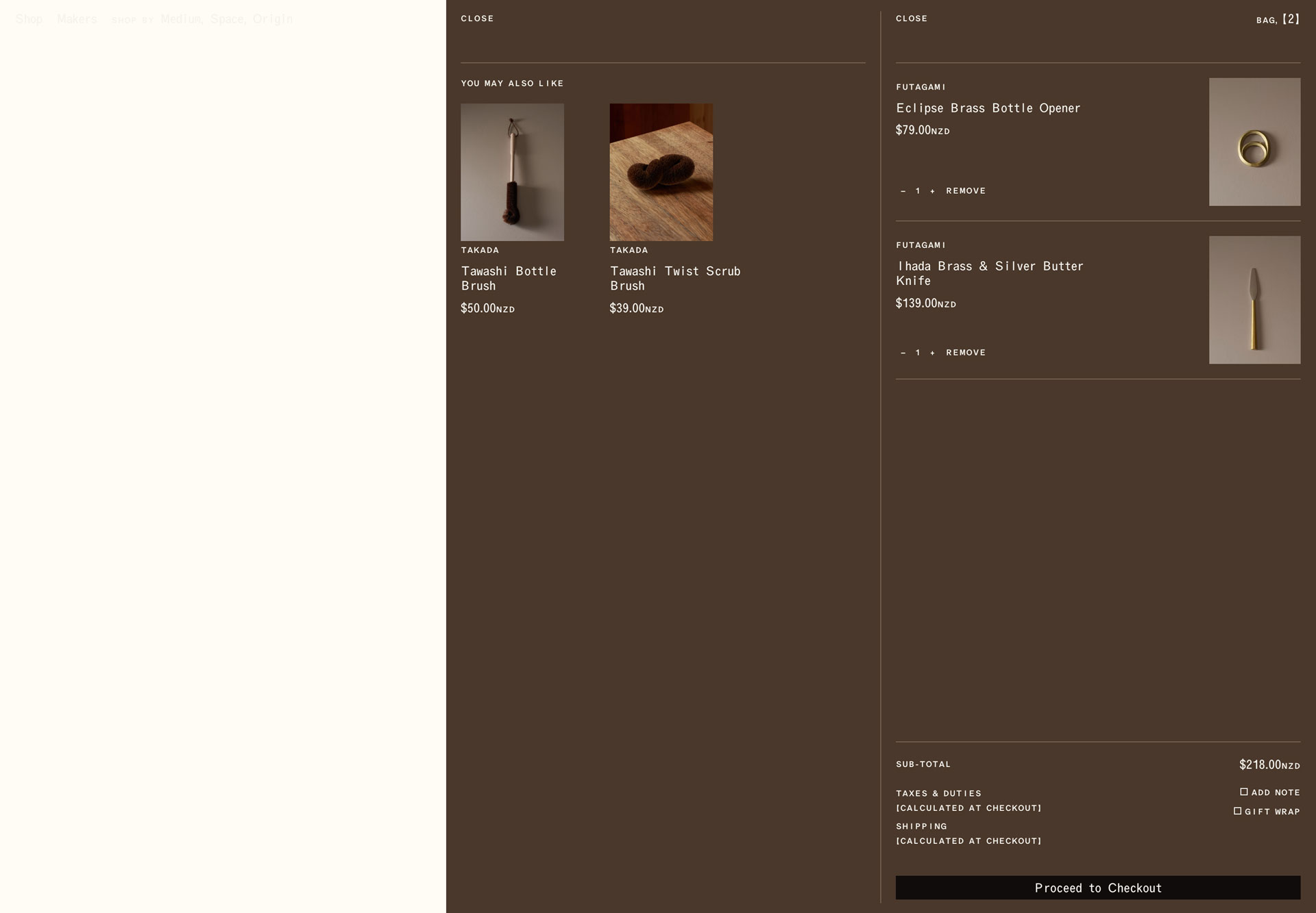 Handcrafted Modern website. Cart. Luke Hoban