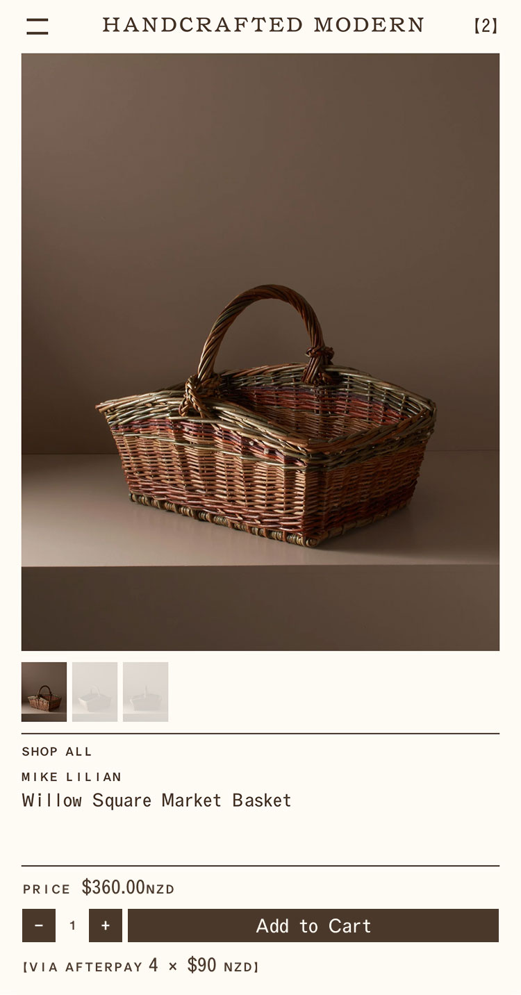 Handcrafted Modern website. Product Page. Luke Hoban