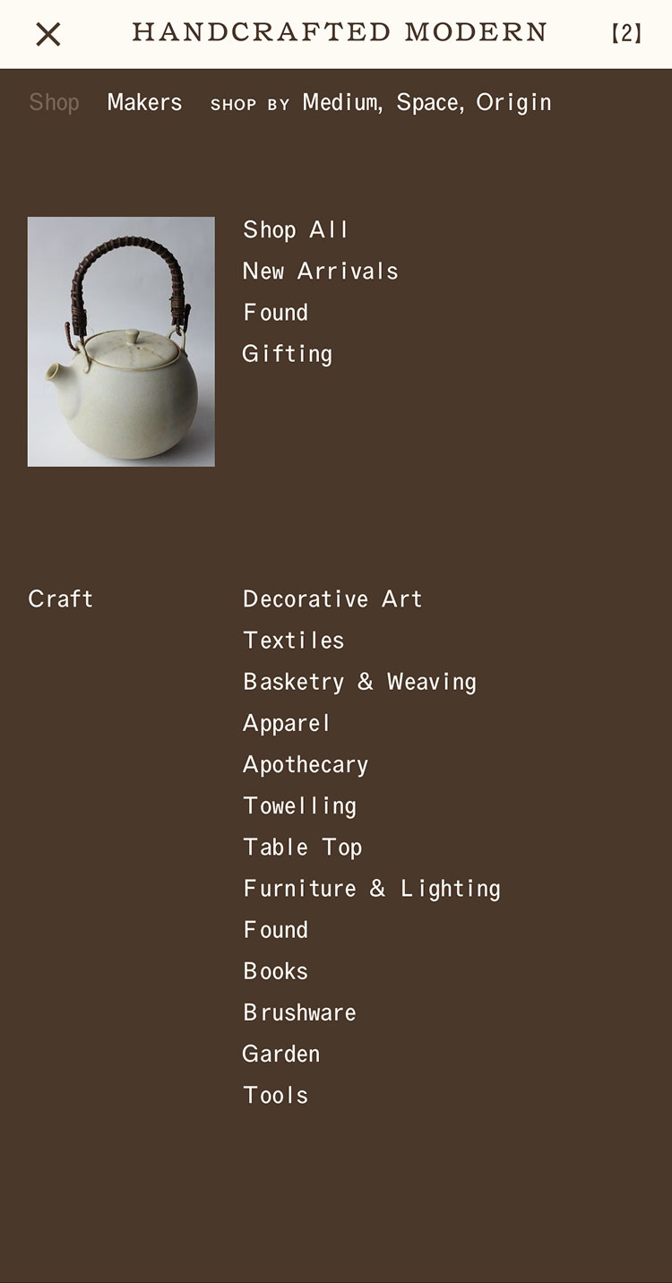 Handcrafted Modern website. Menu. Luke Hoban